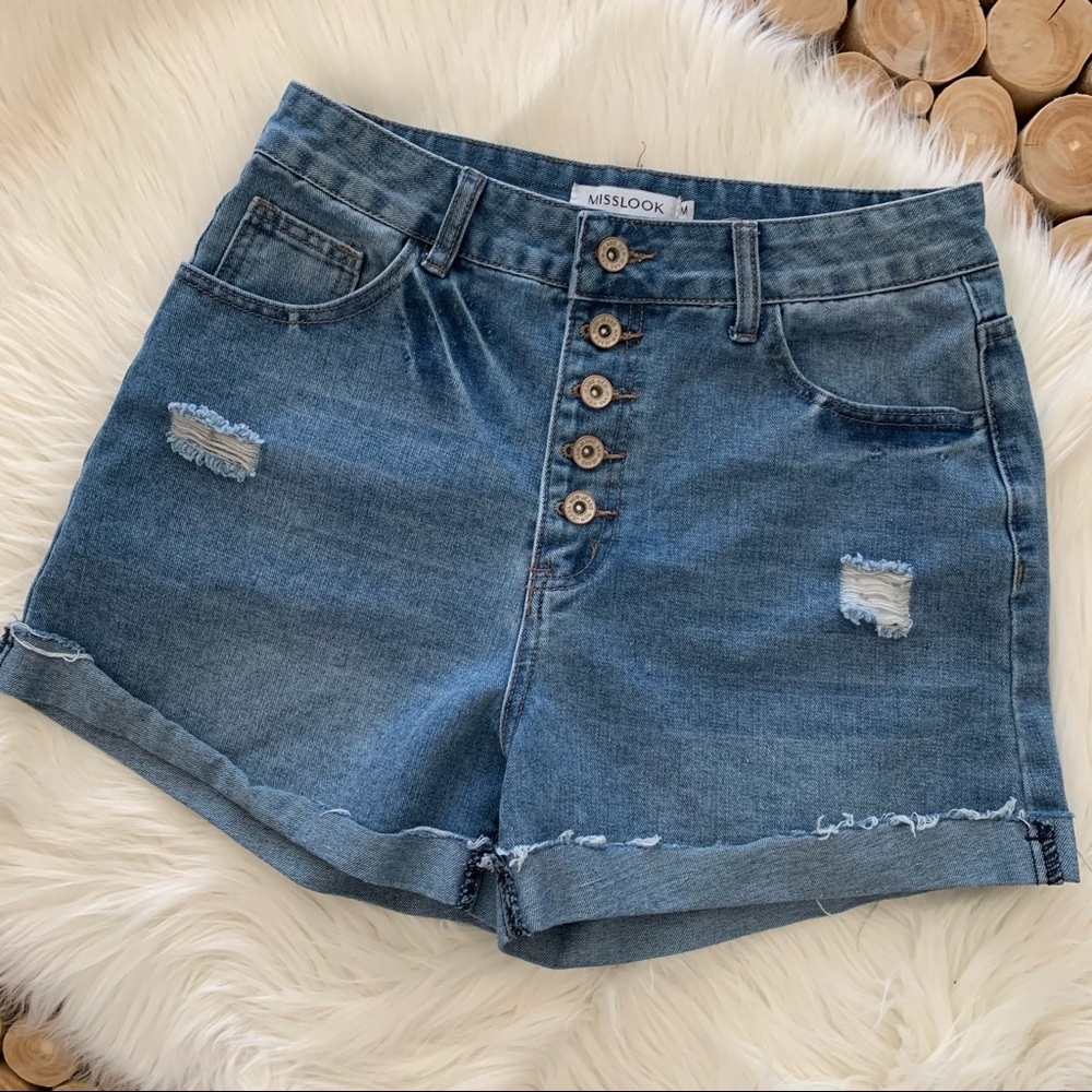 MISSLOOK Button Fly Denim Shorts.